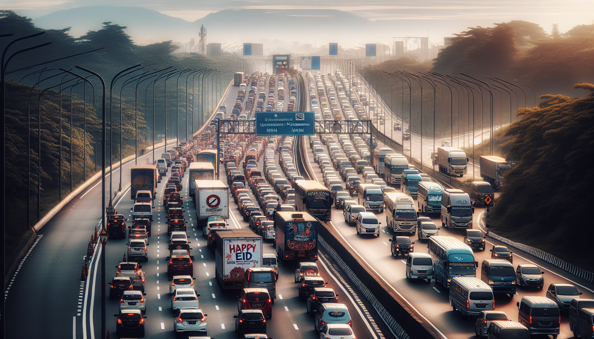 "alt_text": "Arus balik di Tol Cipali 2026, banyak pengendara mengenakan gamis pesta tren terbaru."