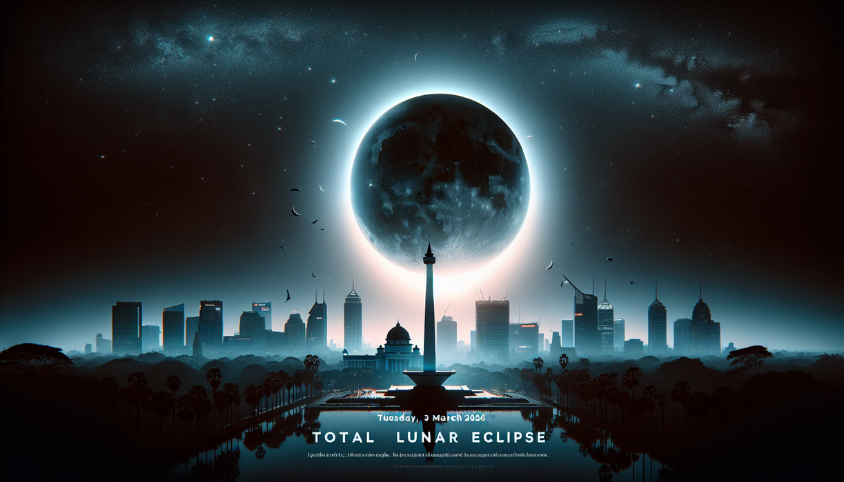 alt_text: Gerhana bulan total bercahaya di langit malam, menyajikan pemandangan luar biasa.