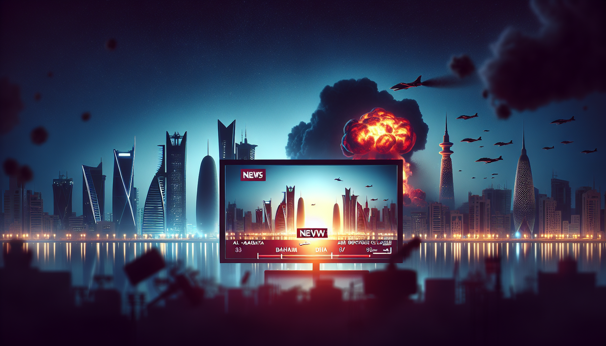 alt_text: Berita harian tentang ledakan di Bahrain dan penutupan wilayah udara di Qatar.