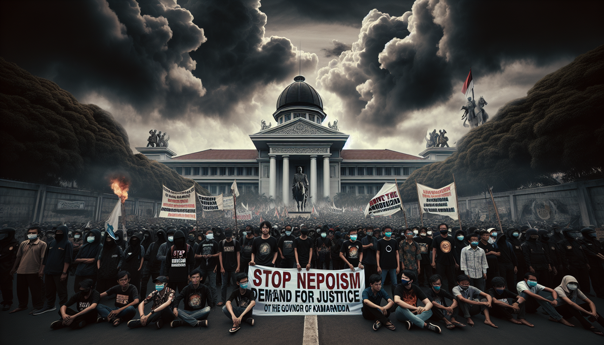 alt_text: Demonstrasi 21 April menuntut penghentian nepotisme di pemerintahan.